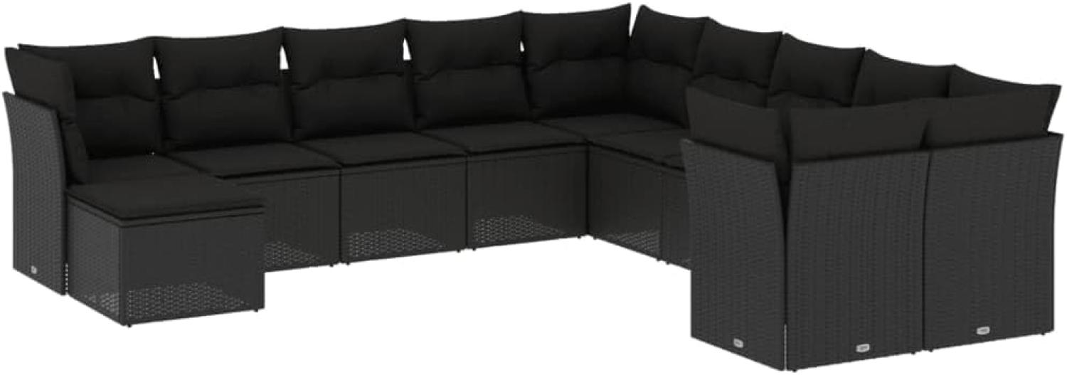 vidaXL 11-tlg. Garten-Sofagarnitur mit Kissen Schwarz Poly Rattan 3250444 Bild 1