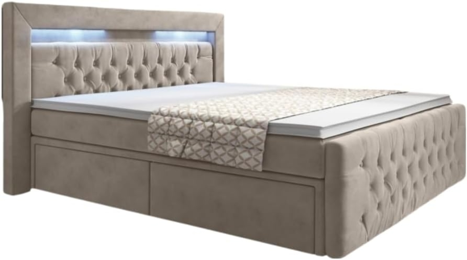 Boxspringbett Menzogna mit LED und Stauraum (2 Schubladen) 180x200 Beige H3 (70-100kg) Bild 1