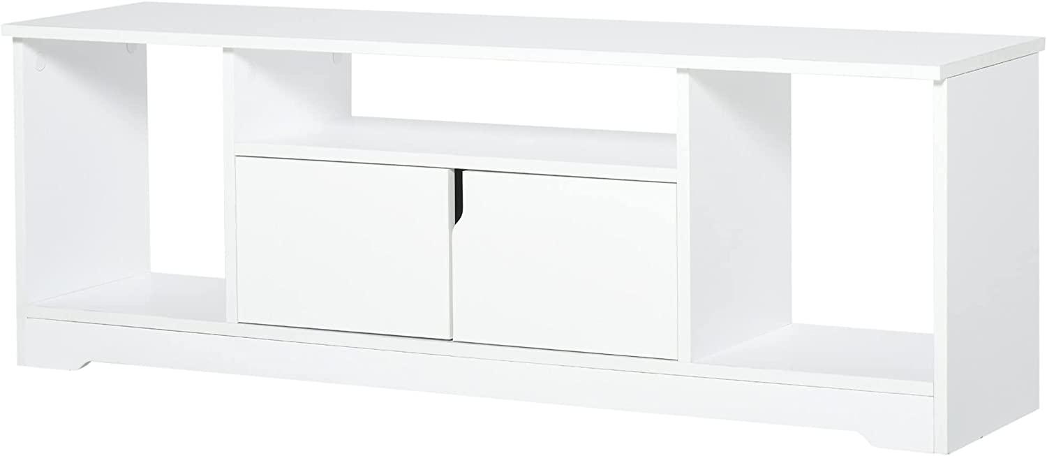 HOMCOM TV-Ständer, TV Schrank, TV-Kommode, Moderner Fernsehtisch mit Schrank und Offene Regale, Spanplatte, Weiß, 120 x 30 x 41cm Bild 1