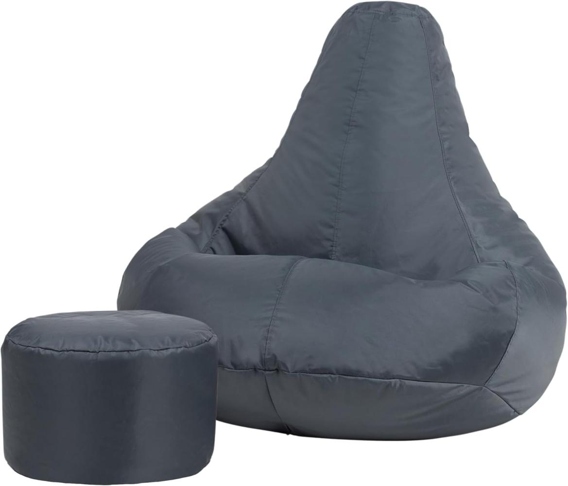 Bean Bag Bazaar Gaming Sitzsack „Recliner“, Gamer Sitzsack für Erwachsene und Kinder, Indoor Outdoor Sitzsack Sessel Gaming mit Füllung (Sitzsack + Hocker, Schiefergrau) Bild 1