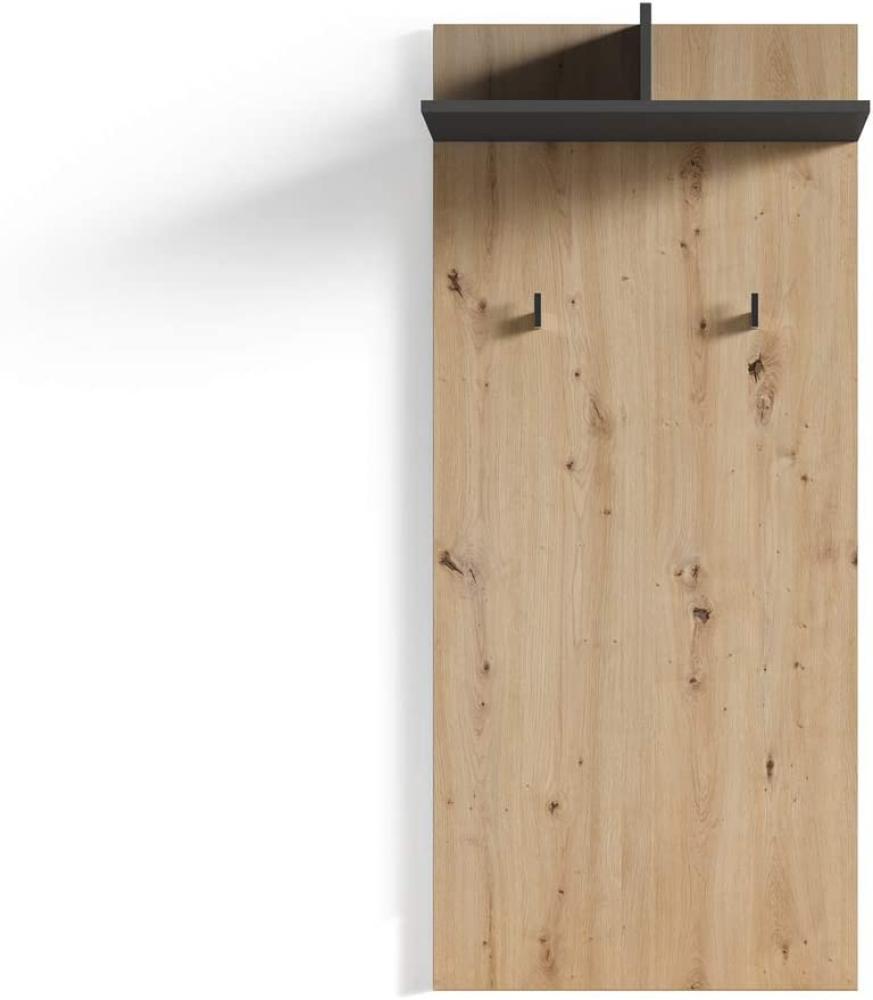 Wandpaneele / Garderobe Artisan Eiche-Optik hellbraun mit zwei Kleiderhaken und Hutablage / Flurgarderobe für die Wand / 60 x 136 x 27 cm (BxHxT) Bild 1