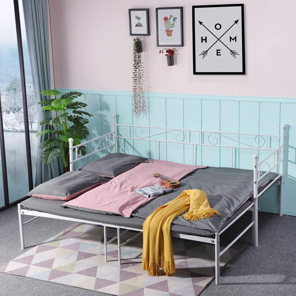 DORAFAIR Tagesbett Bettsofa Ausziehbett Schlafsofa für Kinderzimmer Gästezimmer, Metallbett mit Unterbett Trundle Bild 1