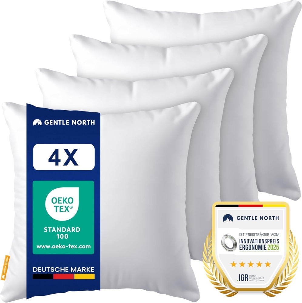 Gentle North Kopfkissen (50x50 cm groß) - 4er Set Kissen für Bett und als Dekokissen - Mit Reißverschluss für Füllung - Sofakissen - Zierkissen für Couch und Sofa - Ökotex - Waschbar bis 60° - Weiß Bild 1