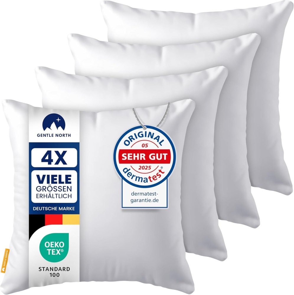 Gentle North Kopfkissen (50x50 cm groß) - 4er Set Kissen für Bett und als Dekokissen - Mit Reißverschluss für Füllung - Sofakissen - Zierkissen für Couch und Sofa - Ökotex - Waschbar bis 60° - Weiß Bild 1