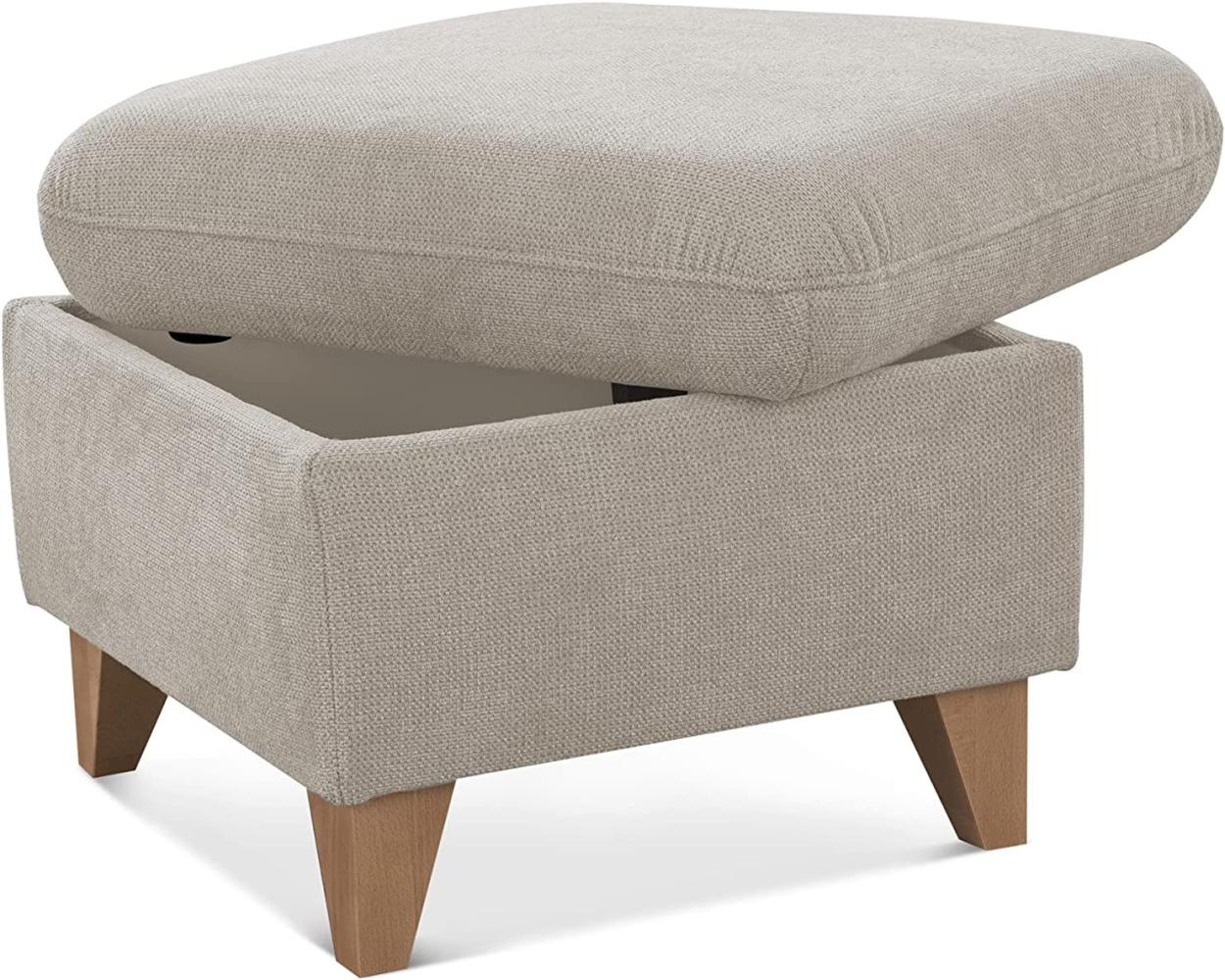 CAVADORE Hocker Lotta / Skandinavischer Stauraumhocker als Beistellhocker oder Fußhocker / 58 x 47 x 58 / Webstoff, Paris Creme, Quadratisch Bild 1