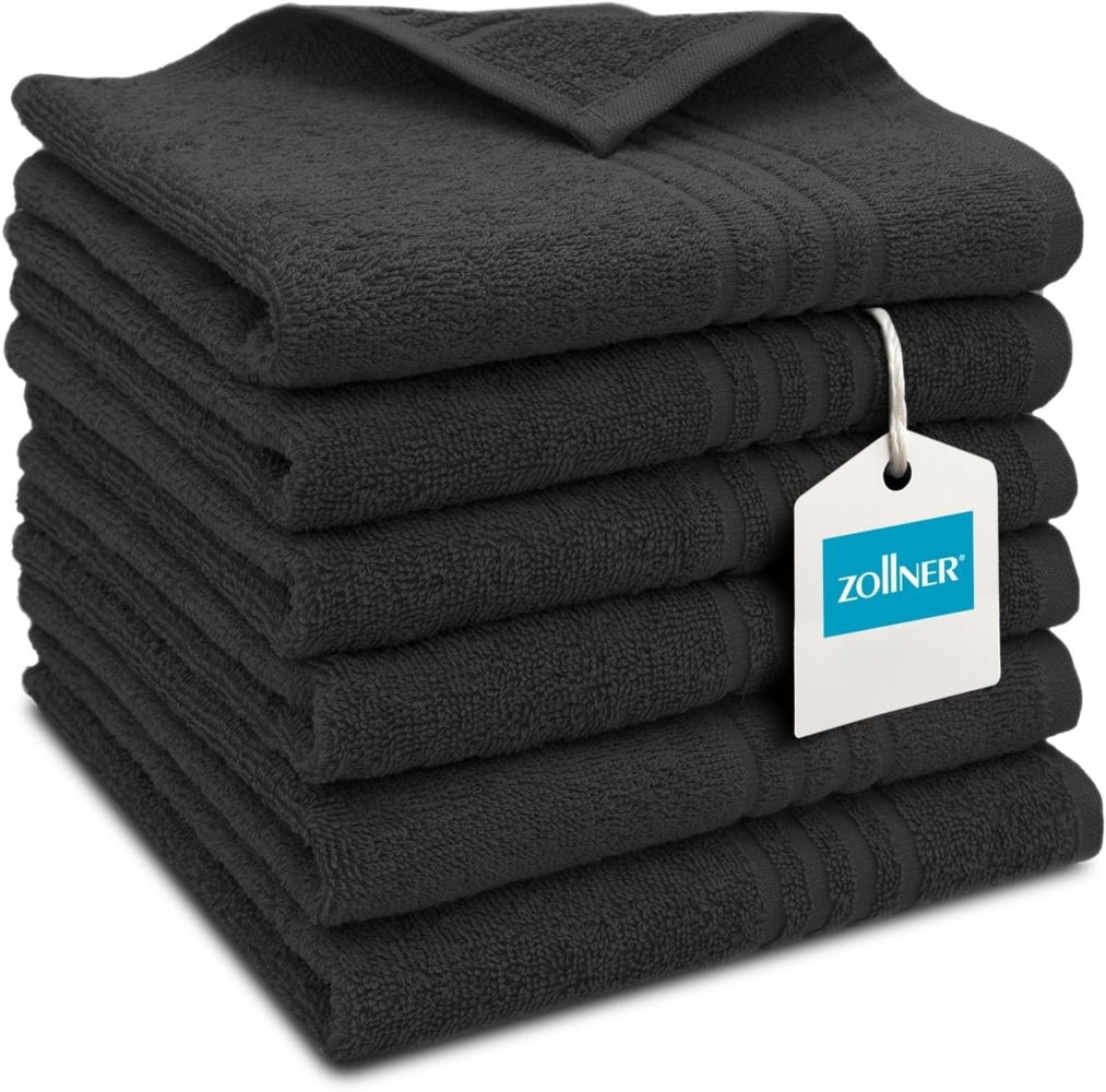 ZOLLNER Gästehandtücher, Walkfrottier (6-St), 40x60 cm, 100% Baumwolle, vom Hotelwäschespezialisten, Schwarz Bild 1