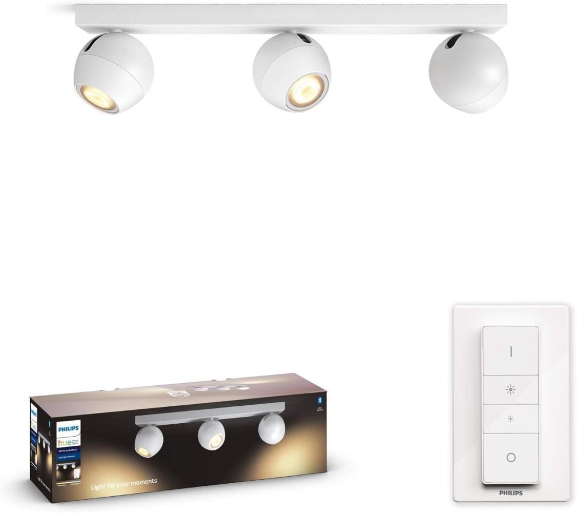 Philips Hue White Ambiance Buckram 3er Spot mit Dimmschalter weiss Bild 1