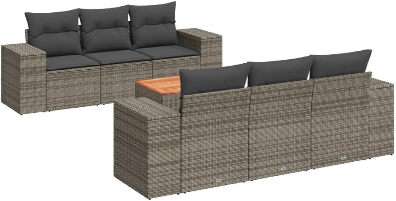 vidaXL 7-tlg. Garten-Sofagarnitur mit Kissen Grau Poly Rattan 3257670 Bild 1