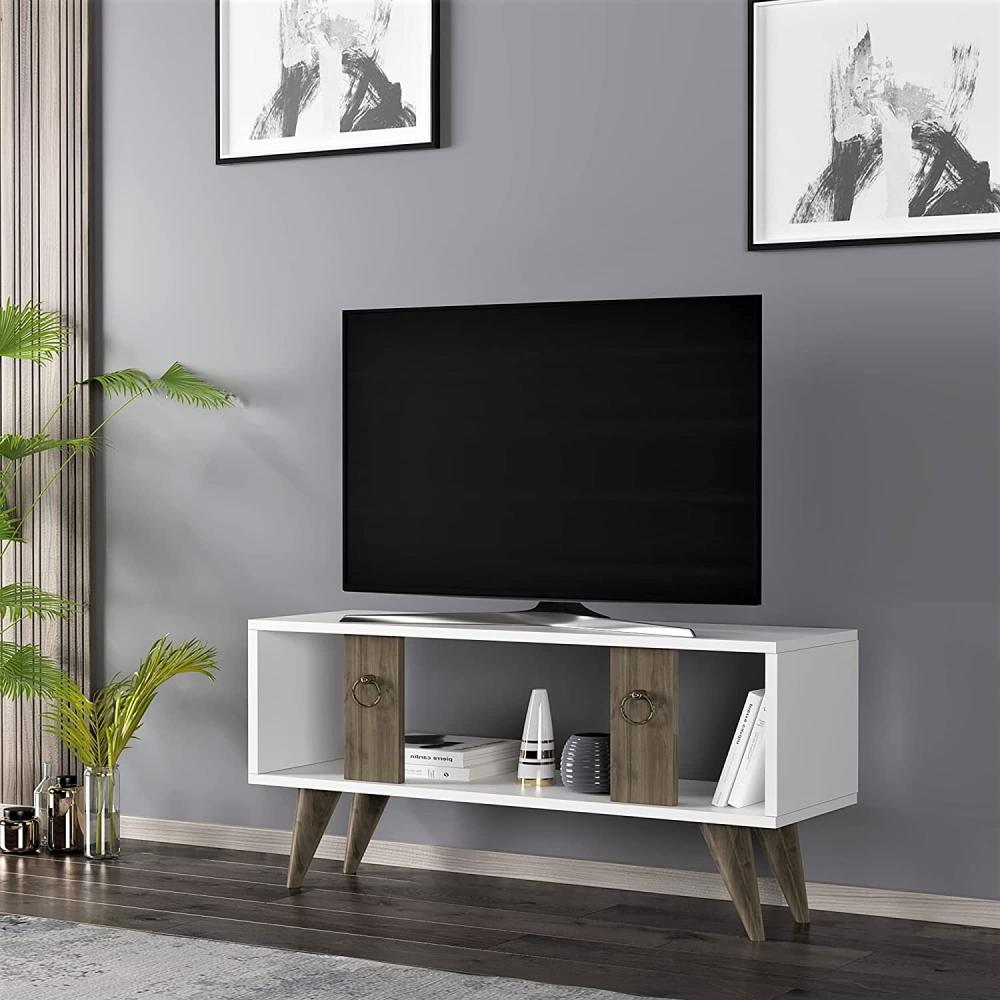 Fernsehtisch Norsjö 45 x 95 x 30 cm Weiß / Walnuss [en. casa] Bild 1