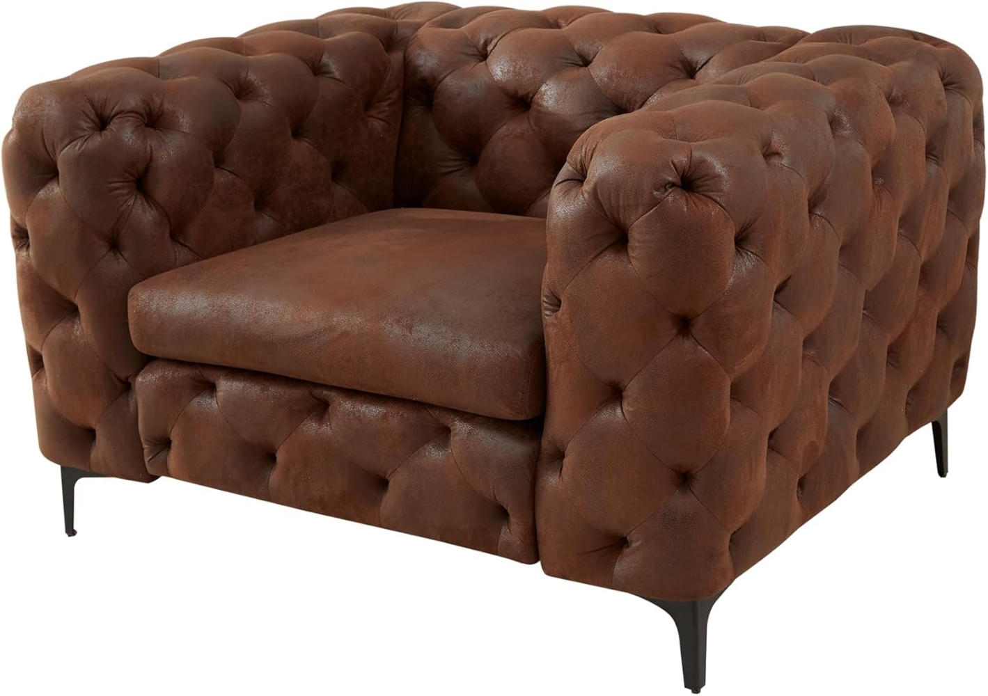 riess-ambiente Chesterfield-Sessel MODERN BAROCK 120cm antik braun · Microfaser-Sessel mit Federkern (Einzelartikel, 1-St), Chesterfield · Ziersteppung · Rundum-Bezug · Lesesessel · Metallfüße Bild 1