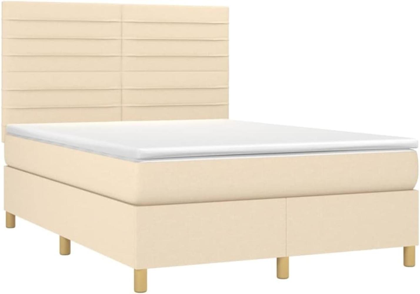 vidaXL Boxspringbett mit Matratze Creme 140x190 cm Stoff 3142414 Bild 1