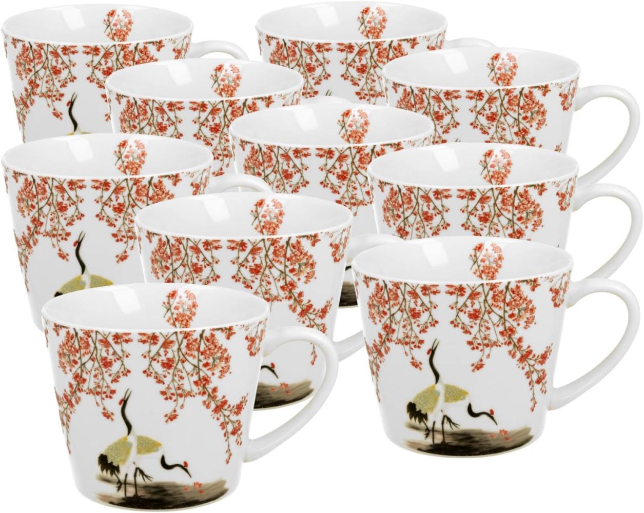 DUO ART GALLERY Gerader Becher 610 ml SAKURA & CRANES New Bone China Porzellan Bild 1