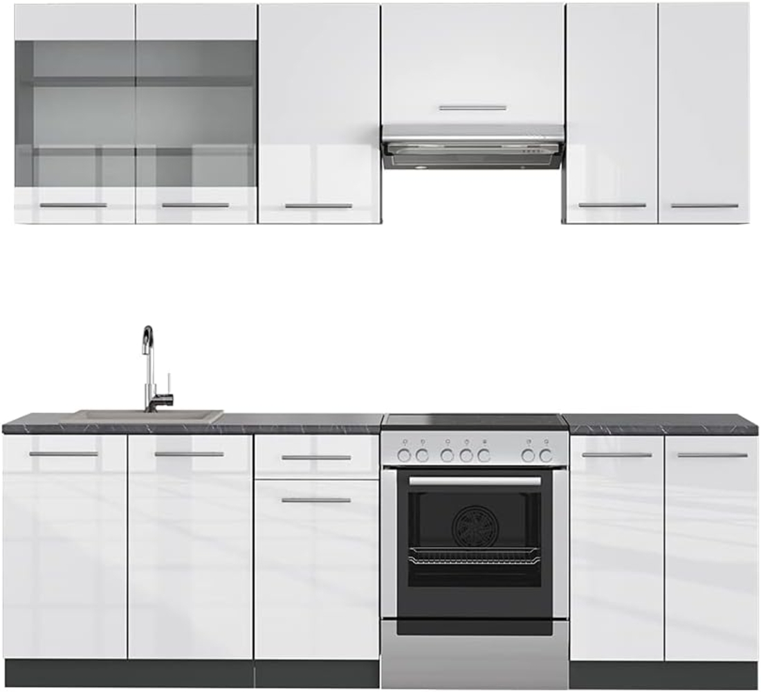 Küchenzeile Fame-Line Weiß Hochglanz/Anthrazit 240 cm ohne Arbeitsplatte Vicco Bild 1