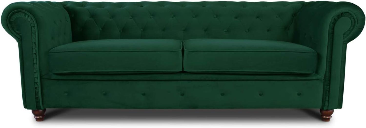 Sofa Chesterfield Asti 3-Sitzer, Couch 3-er, Glamour Design, Couchgarnitur, Sofagarnitur, Holzfüße, Polstersofa - Wohnzimmer, Velours (Dunkelgrün (Velvet 78)) Bild 1