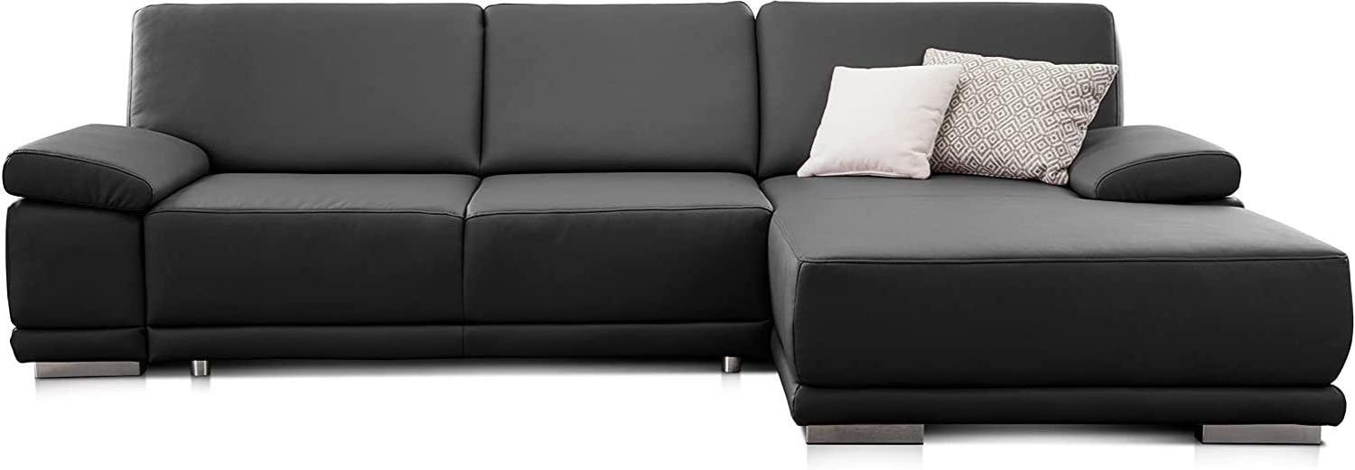 CAVADORE Ecksofa Corianne mit Schlaffunktion / Bettsofa in L-Form im modernen Design, inkl. Armteilverstellung und Longchair / 282 x 80 x 162 / Kunstleder, schwarz Bild 1