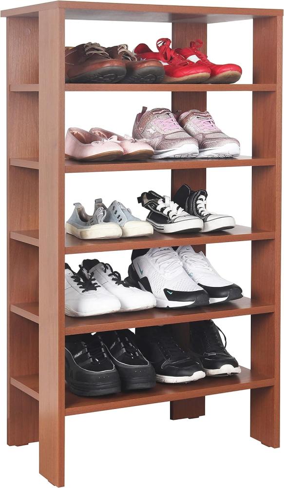 RICOO Schuhregal schmal und hoch 105x55x32cm Standregal Pressholz Eiche Dunkelbraun Rustikal WM041-ER, Schuhständer mit 6 Ebenen, Schuhschrank offen, Schuhablagen Flur Shoe Rack, Schuhablage klein Bild 1