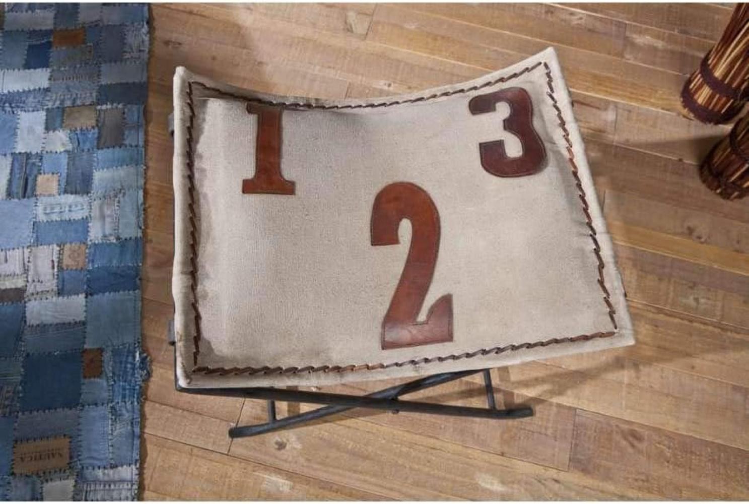 Sitzhocker 'Numerati' Metall mit Canvas + Leder Bild 1