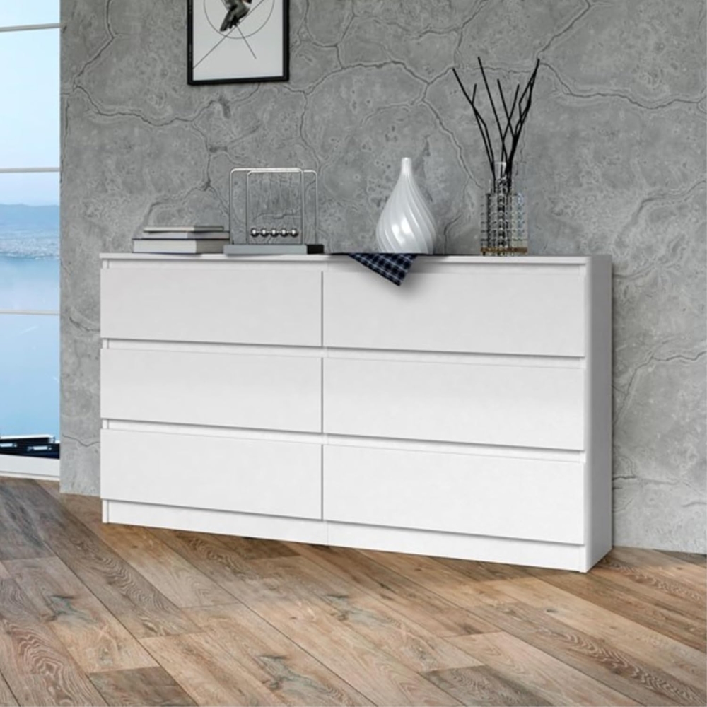 Home Collective Kommode Highboard Sideboard für Flur Schlafzimmer Wohnzimmer (Perfekt für Wohnzimmer, Schlafzimmer oder Esszimmer), mit 6 Schubladen, Breite 140 cm Höhe 75, Weiß Bild 1