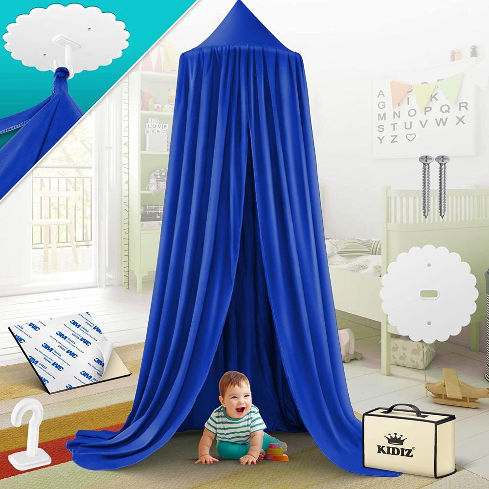 KIDIZ® Baldachin Kinderzimmer Betthimmel babybett für Schlafzimmer Inkl. Aufbewahrungstasche | ohne Bohren | Saumlänge ca. 270cm | Moskitonetz Insektenschutz Kinder Spielzelte Blau Bild 1