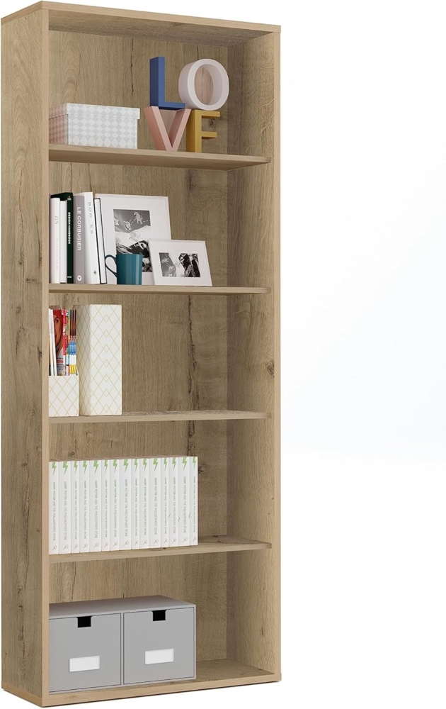 MUEBLES PITARCH | ücherregal für Büro oder Arbeitszimmer mit 4 Regalen, Wohnzimmer-Bücherregal, Gold Eiche, 196,5 x 75,5 x 33 cm (Höhe x Breite x Tiefe), einfach, elegant und robust Bild 1