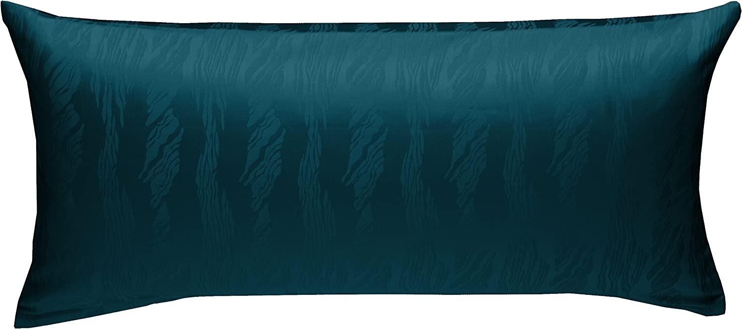 Bettwaesche-mit-Stil Mako Satin Damast Bettwäsche Waves petrolblau Kissenbezug 40x80cm Bild 1