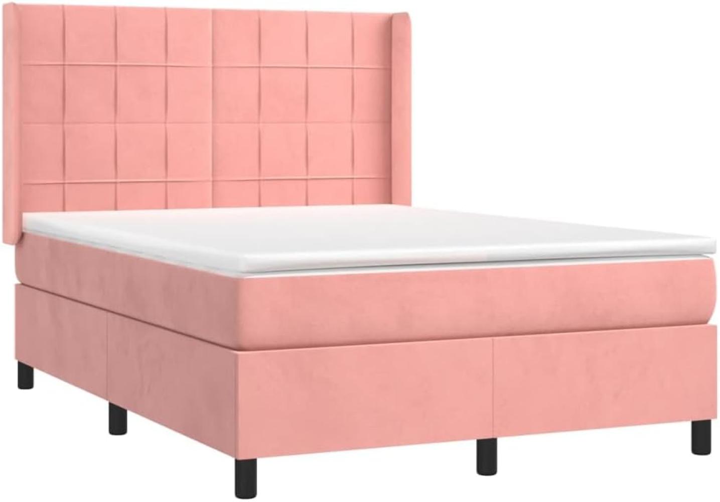 vidaXL Boxspringbett mit Matratze Rosa 140x190 cm Samt Bild 1