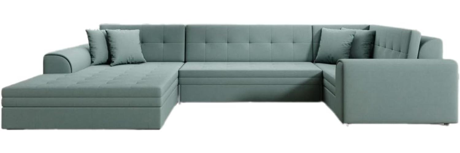 Designer Sofa Velio mit Schlaffunktion Stoff Grün Links Bild 1