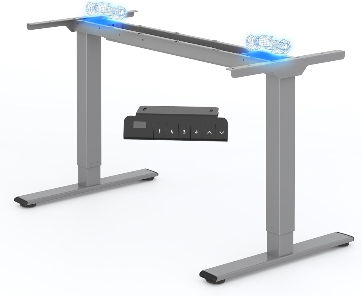 FLEXISPOT Höhenverstellbarer Schreibtisch Gestell, Elektrisch Tischbeine mit 2 Motoren & LED-Höhenanzeige & 4 Speicherfunktionen, höhenverstellbares Tischgestell E1 PRO, Grau Bild 1