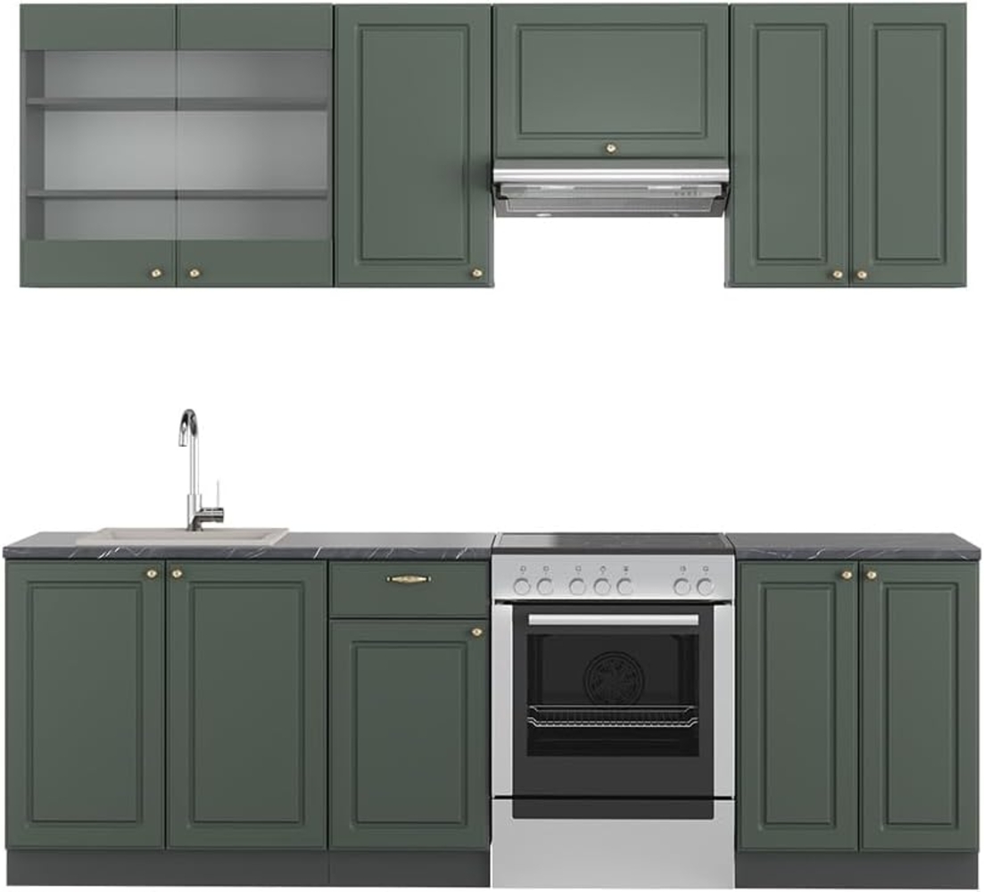Küchenzeile Fame-Line Grün-Gold Landhaus/Anthrazit 240 cm ohne Arbeitsplatte Vicco Bild 1