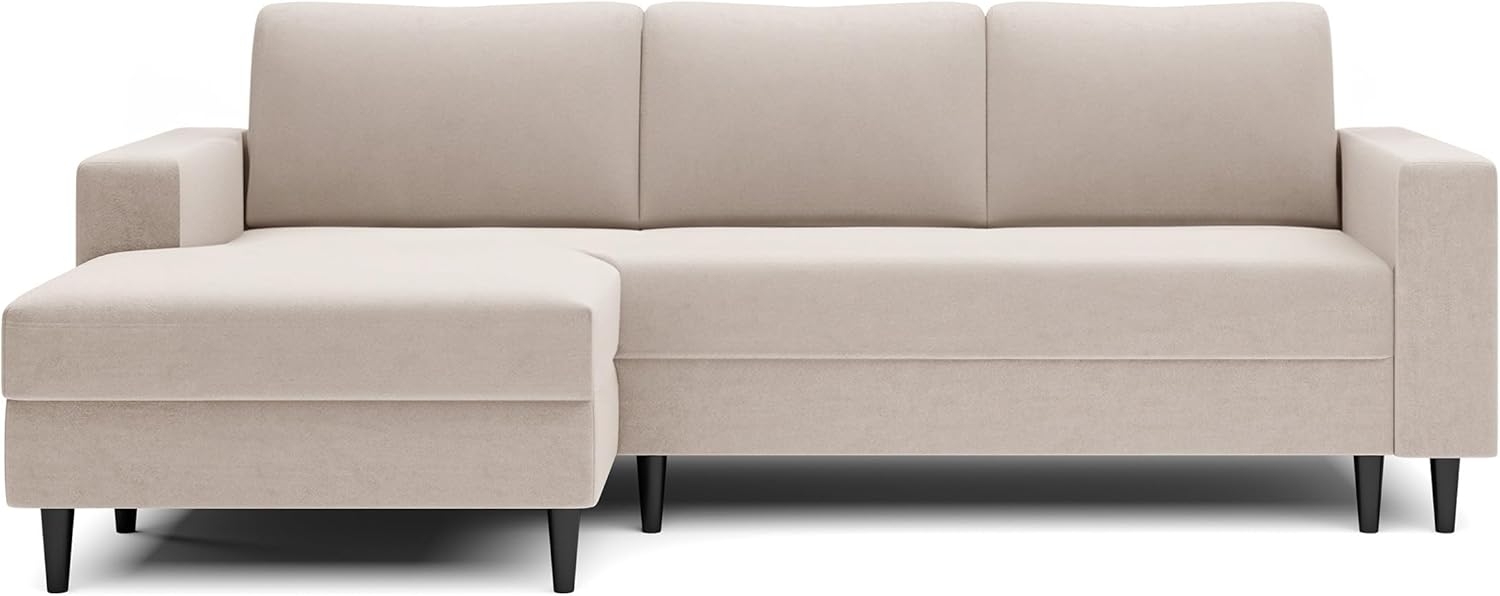 Selsey - Ecksofa Nalika in L-Form mit einem Behälter aus cremefarbenem hydrophobem Velours auf der linken Seite Bild 1