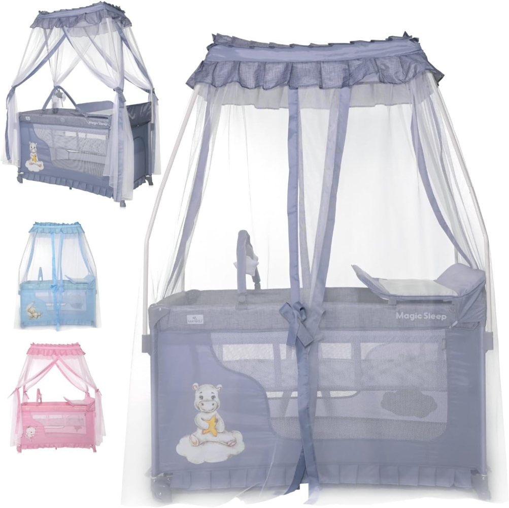 Lorelli Reisebett Magic Sleep 2 Ebenen Baldachin Mobile Wickelauflage faltbar grau Bild 1