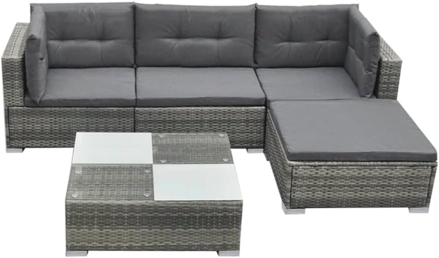 vidaXL 5-tlg. Garten-Lounge-Set mit Auflagen Poly Rattan Grau 42735 Bild 1