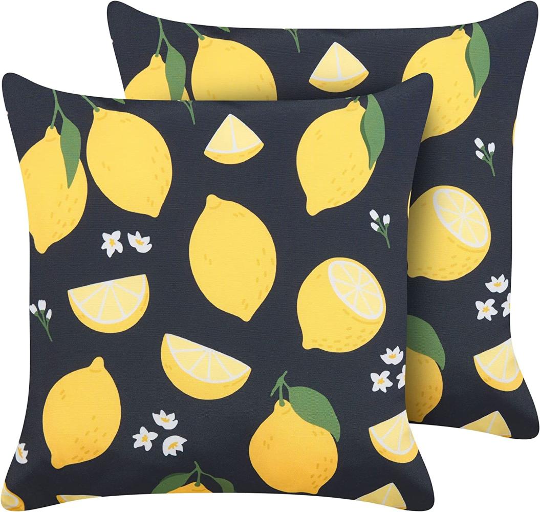 Kissen 2er Set CITRUS 45 x 45 cm Pflanzenmuster Schwarz Bild 1