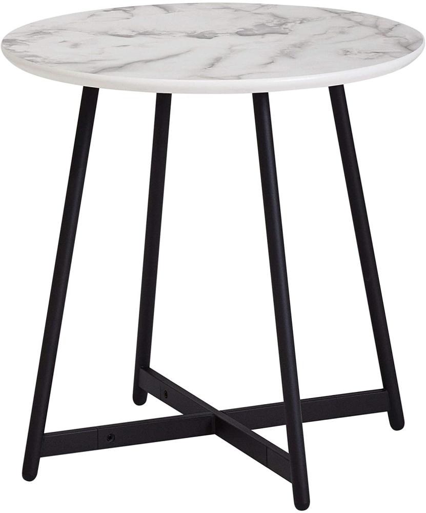 Wohnling Beistelltisch rund, Mamor Optik, weiß, 50x50 cm Bild 1