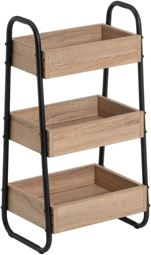 Bodenregal mit 3 Einlegeböden aus PB und Metall in Natur und Schwarz Bild 1