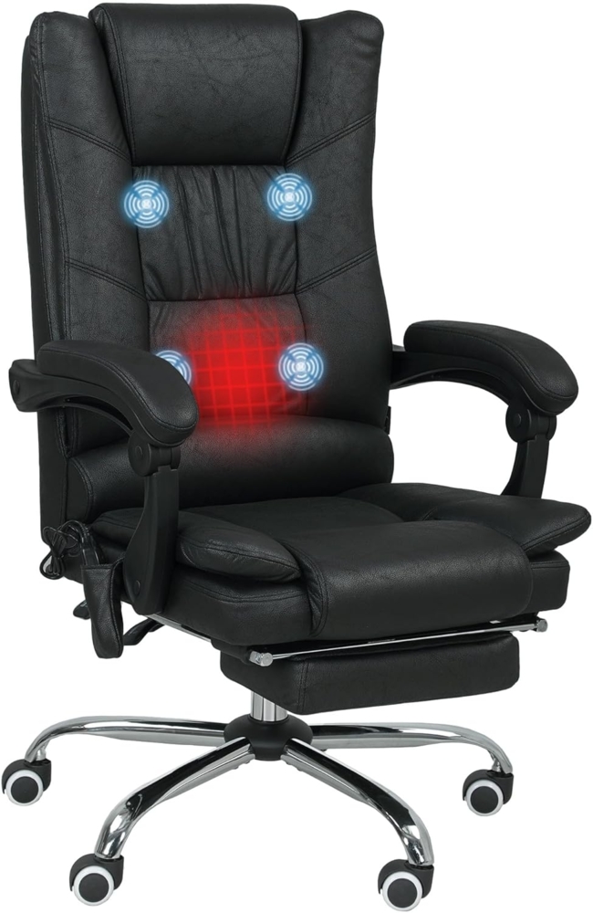 Vinsetto Schreibtischstuhl Bürostuhl mit Vibrationsmassage Chefsessel mit Lendenwärmer (Drehstuhl, 1 St), Höhenverstellbar Schreibtischstuhl mit Lendenwirbelstütze, drehbar Bild 1