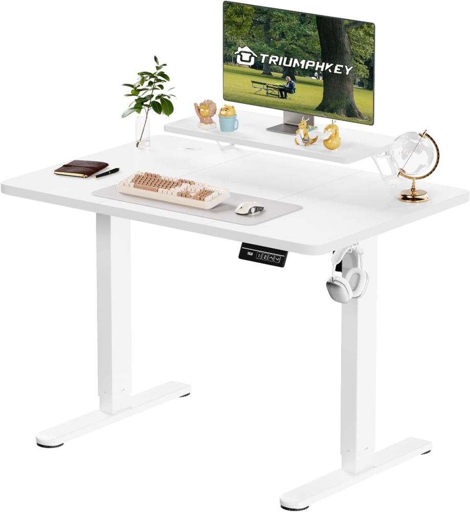 TRIUMPHKEY Höhenverstellbarer Schreibtisch mit Monitorständer 120x60 cm, Elektrisch Steh-Sitz Tisch, Computer-Schreibtisch, Standing Height Adjustable Desk,Weiß Bild 1
