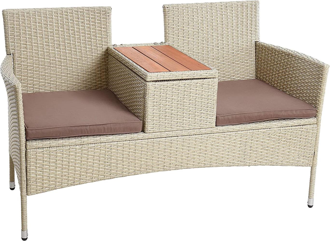 Polyrattan Gartenbank Bank Rattan Sitzbank 2-Sitzer Gartenmöbel Balkon Beige Bild 1