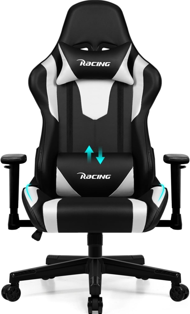 Homimaster Gaming Stuhl, Bürostuhl Ergonomisch mit verstellbare Lendenkissen, Kopfkissen und Armlehnen, Gaming Chair Gepolstert, Gamer Stuhl Wippfunktion, Gming Stuhl 150 kg Belastbarkeit Bild 1