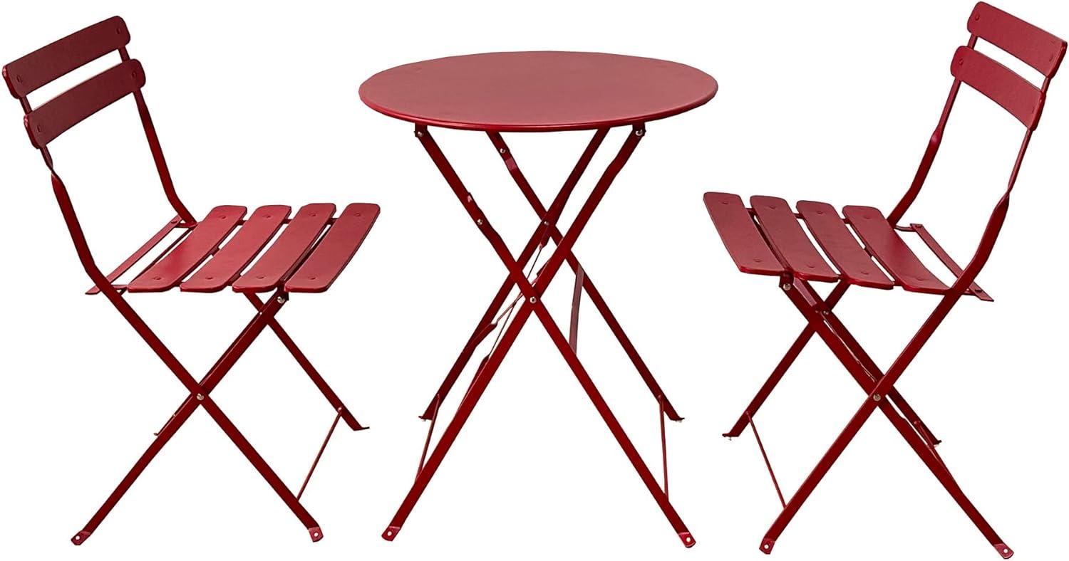 Rebecca Mobili Bistro Set Tisch Mit 2 Stühlen, Gartenset, Rot, Stahl, Klappbar, Für Balkon Terrasse - Maße HxBxT: 71 x 60 x 60 cm - Art. RE6828 Bild 1