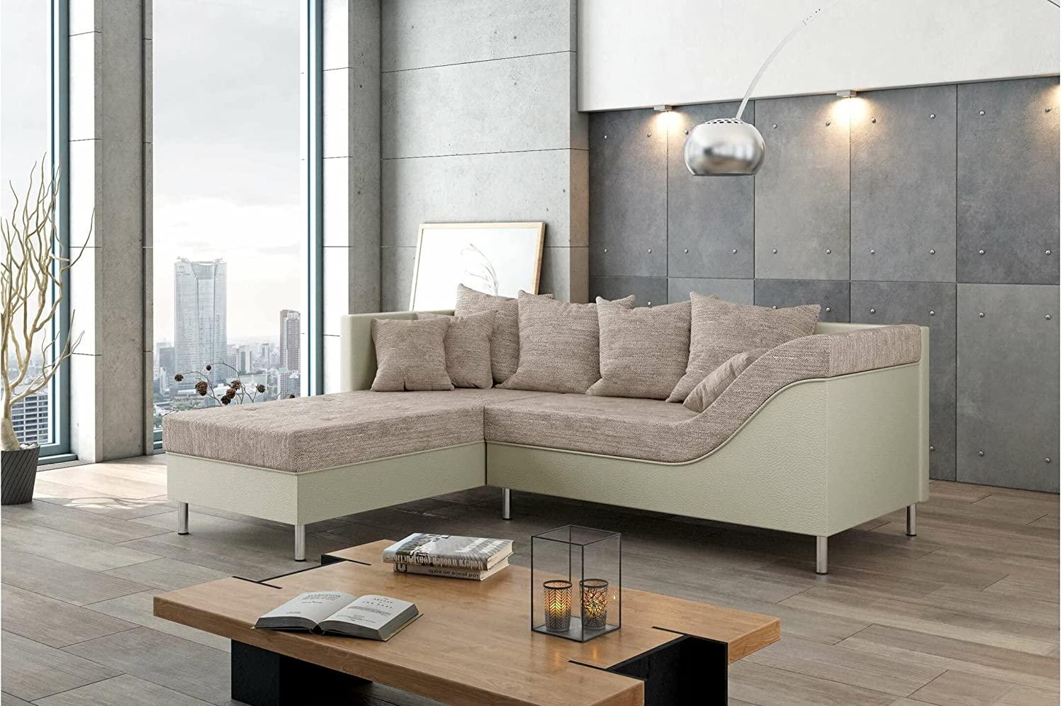 Stylefy Toffi Ecksofa Strukturstoff BERLIN Kunstleder MADRYT Hellbraun Beige Links Bild 1