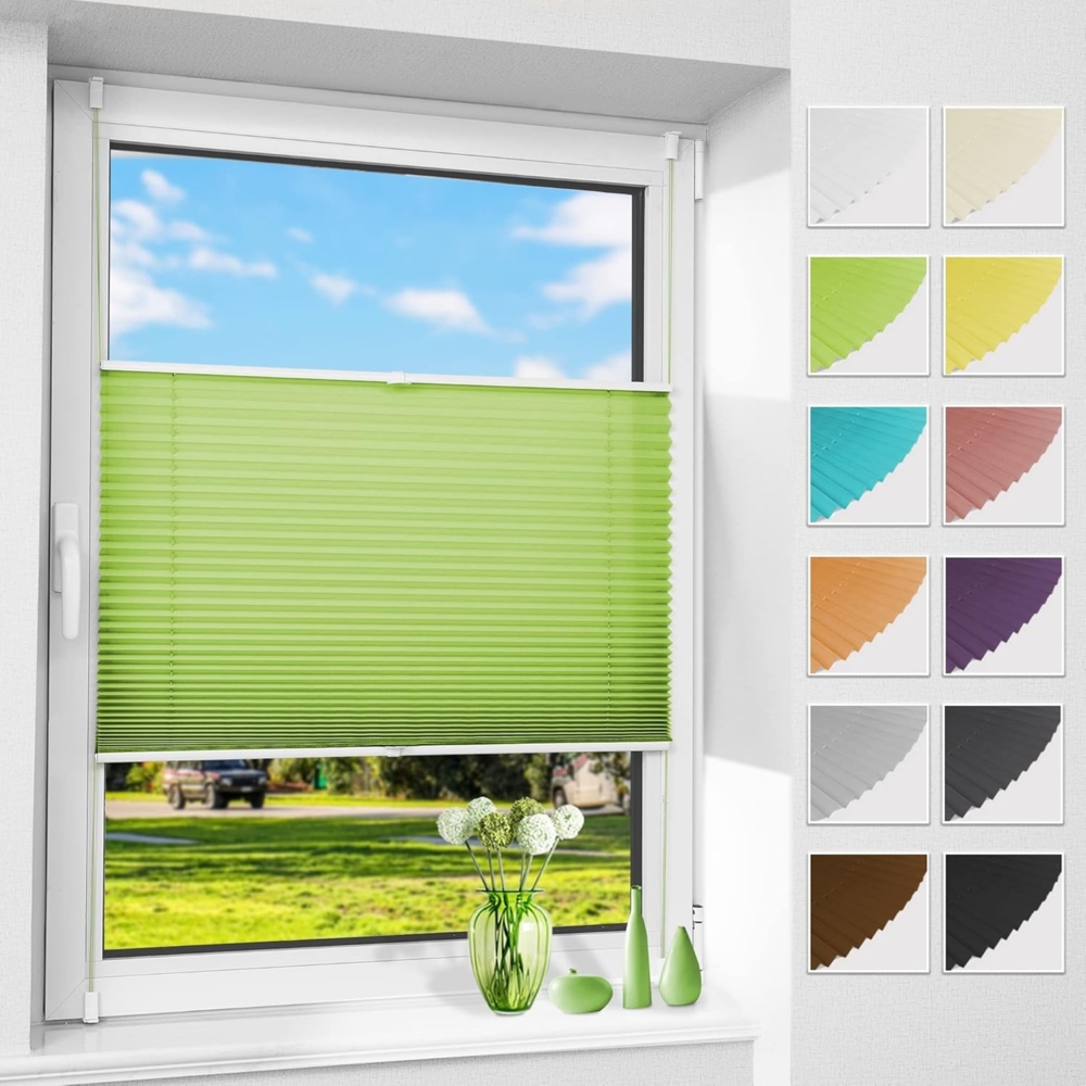Allesin Plissee ohne Bohren Plissees Klemmfix Grün 55x120 cm(BxH), Plisseerollo Faltrollo mit Klemmträger, Jalousie Rollos für Fenster und Tür, Sichtschutz und Sonnenschutz Bild 1