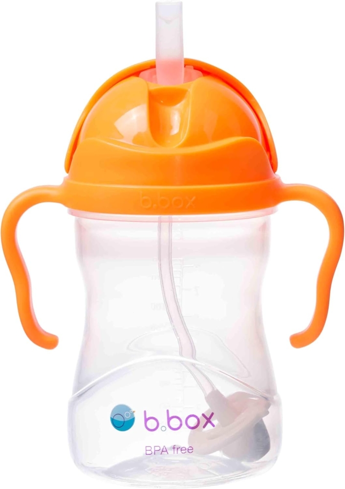 b.box - Schnabeltasse mit Beschwertem Strohhalm und Griffigen Griffen | Wiederverwendbare Baby-Wasserflasche mit Einfachem Flip-Top-Deckel, Orange Bild 1