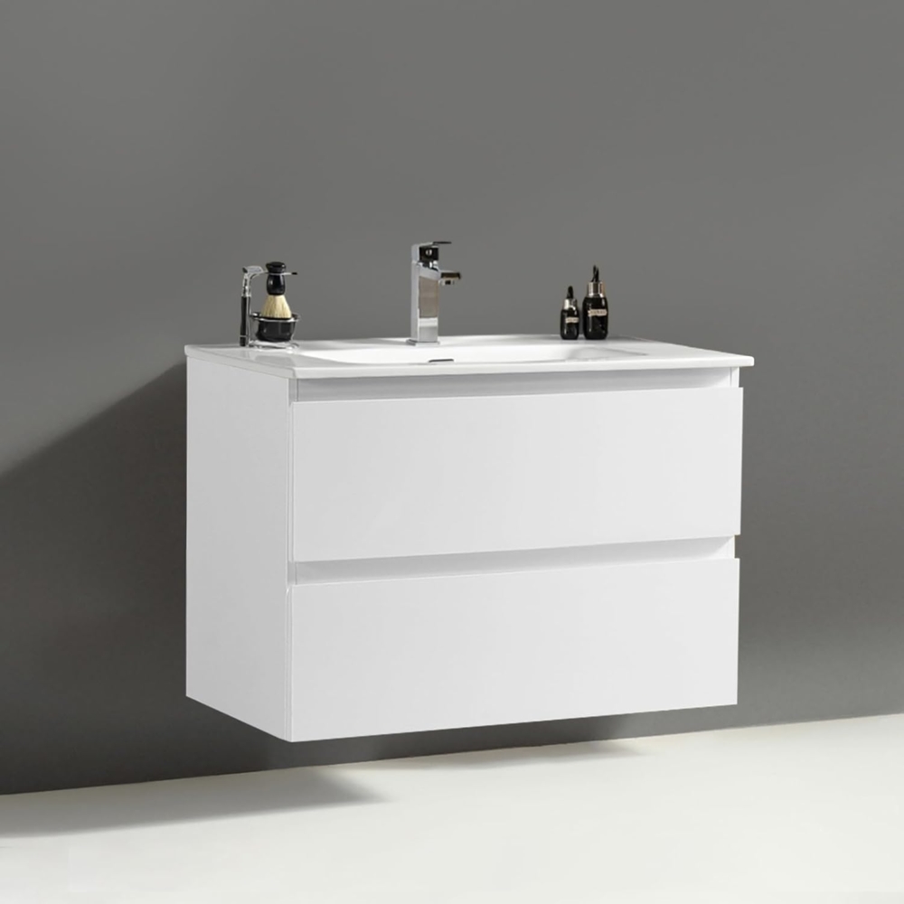 Alpenberger Badmöbel-Set - Badschrank Badezimmer Schrank, (2 Waschbeckenunterschrank Schubladen, Waschbecken mit Überlauf), Waschtisch mit Unterschrank 80 cm Breit Bild 1