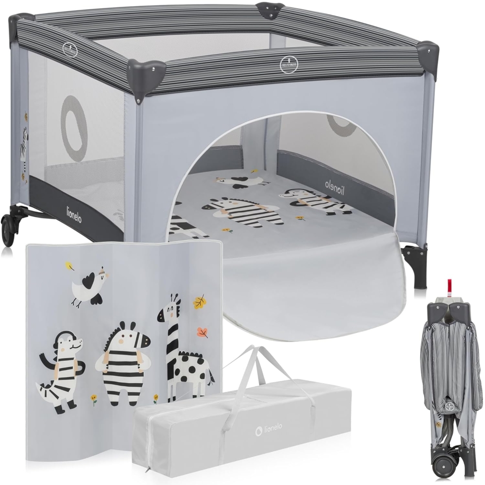 lionelo Laufgitter BONNIE (Set), Große Fläche, Seiteneingang, leicht klappbar, Transporttasche Bild 1