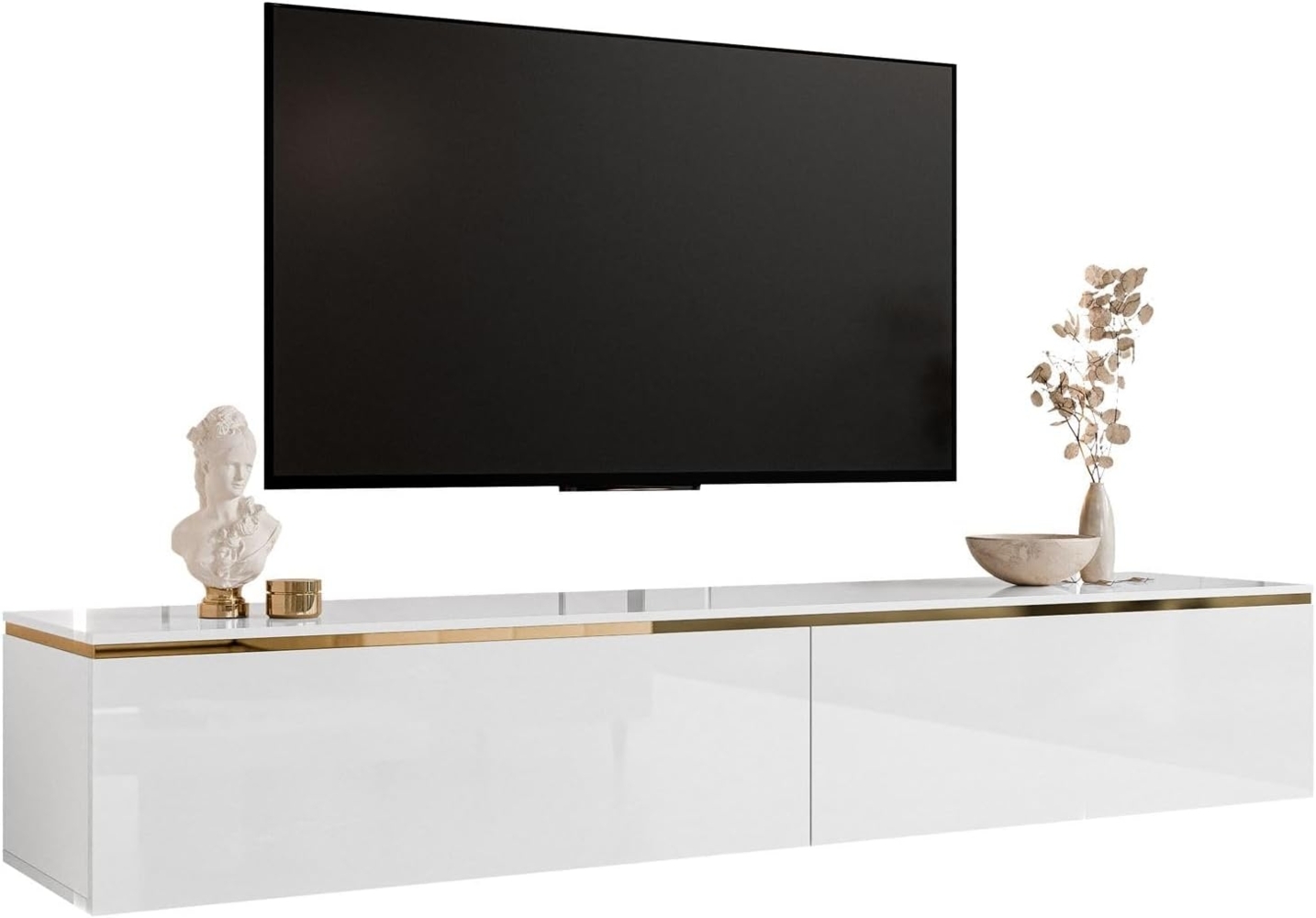 Lookway Lowboard AURORA mit Led Beleuchtung Hängende TV-Schrank 180 cm Weiß Hochglanz, Breite: 180 cm Bild 1