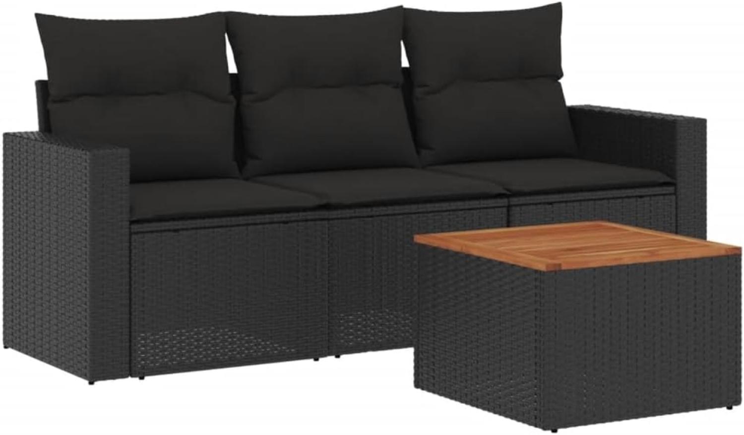 vidaXL 4-tlg. Garten-Sofagarnitur mit Kissen Schwarz Poly Rattan 3223990 Bild 1