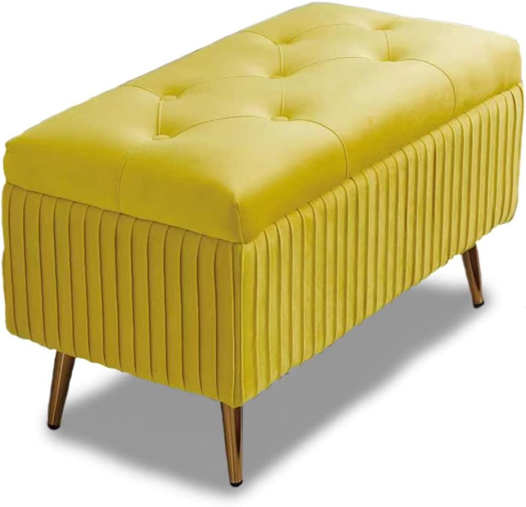 Bakaji Samt Sitzbank, Rechteckige Polsterbank Schminkbank Mit Stauraum, Truhenbank, Gepolsterter Aufbewahrungsbox, Metallbeine, Schlafzimmer, Wohnzimmer, Flur, 80 x 40 x 45 cm, (Ocker) Bild 1
