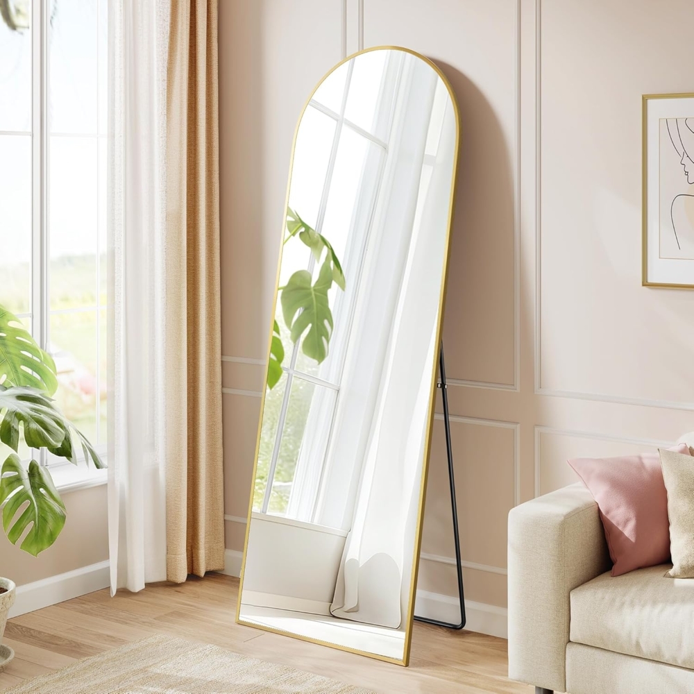 SONGMICS Ganzkörperspiegel, 160 x 50 cm, gewölbter Standspiegel, Rahmen aus Aluminiumlegierung, Hartglas, für Schlafzimmer, Wohnzimmer, Garderobe, blassgold LFMDE031A01 Bild 1