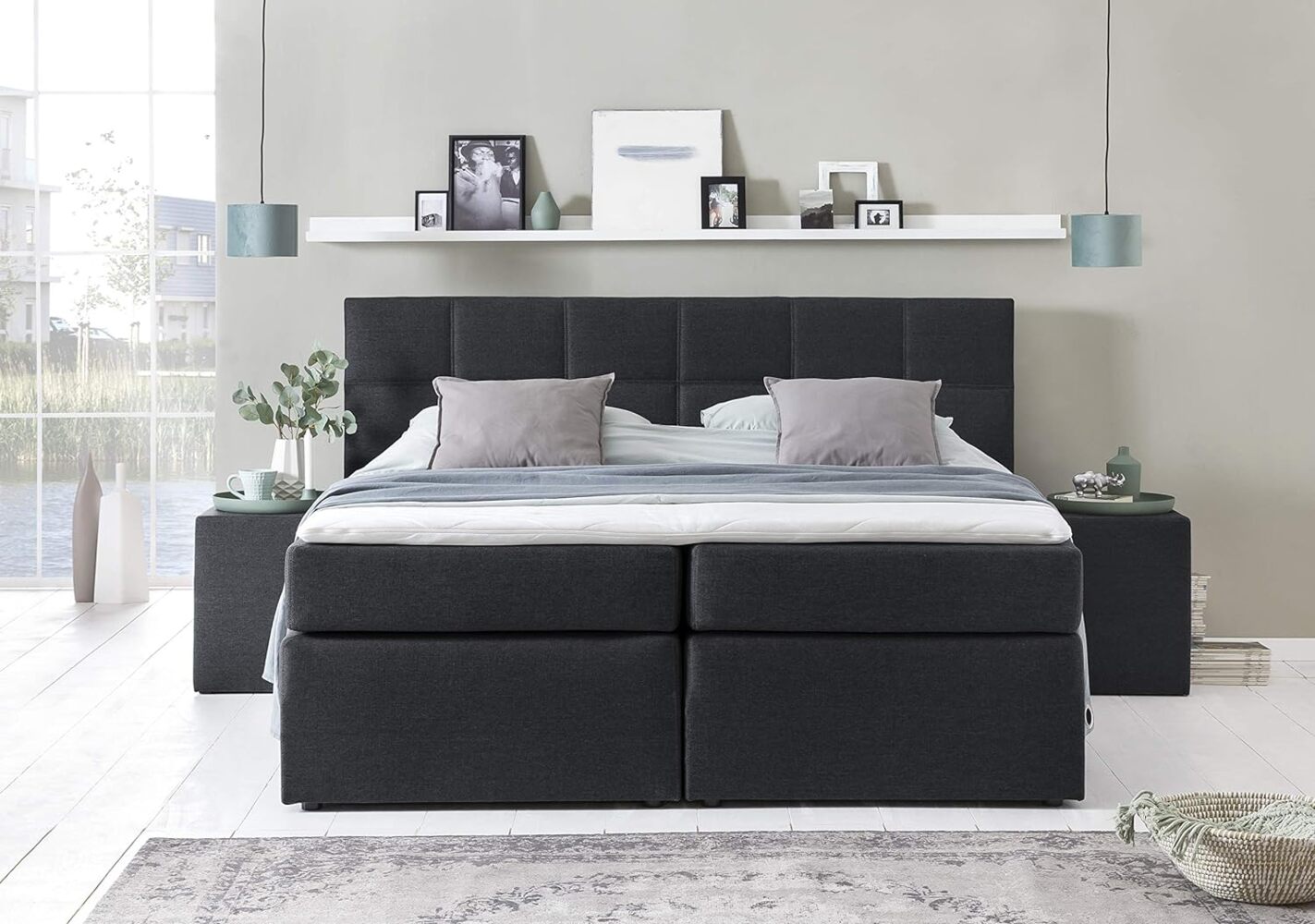 Möbelfreude Doluna Boxspringbett 160x200 cm H3 in Schwarz inkl. Visco Topper mit Memoryeffekt + 7 Zonen Taschenfederkern-Matratze + Bonell-Federkernpolsterung Bild 1